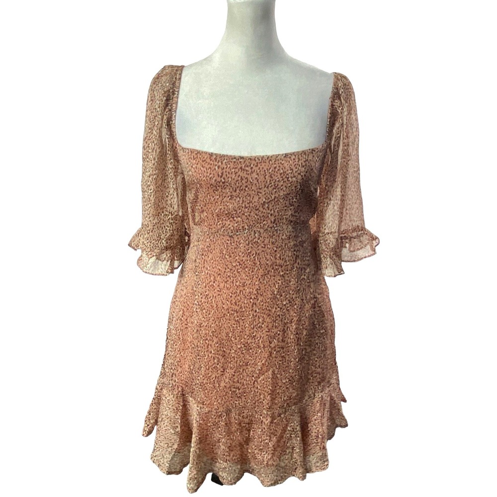 SAINTS SECRETS Women Crisscross Ruffle Open Back Mini Dress Sz L Brown hb-14